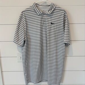 Nike Men's Striped Polo Shirt in White and Gray
